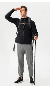 Detailed view of men's slim-fit thermal sports jacket with zipper for running