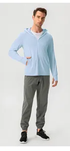 Lightweight men's ice silk sun protection jacket with hood for cycling and hiking.