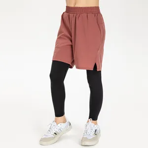 Jungen Sportleggings 2-in-1 Design mit weinroten Shorts und schwarzen Laufhosen