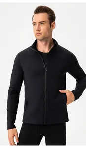 Detail of men's slim-fit full-zip fleece-lined sports jacket for winter running