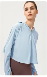 Giacca protezione solare seta ghiaccio UPF50+ felpa con cappuccio donna sport aperto