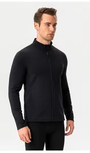 Men's black slim fit fleece-lined zip-up athletic jacket for running and outdoor fitness.