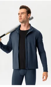 Premium men's thermal slim-fit zip-up sports jacket in slate blue for gym training