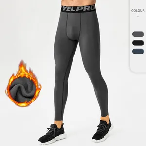 Men's Fleece Lined Compression Pants High Elastic Sport Leggings For Running Training Winter Warm Nylon Spandex Bottom