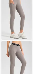 Detailed view of high-waisted women's yoga leggings with side pocket and UPGRADE waistband