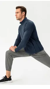 Men's slim-fit navy blue zip-up athletic jacket for running and outdoor fitness training.
