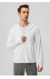 Lightweight white nylon ice silk sun protection jacket with hood for outdoor sports