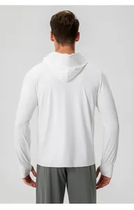 Back view detail of breathable white ice silk sun protection jacket for outdoor sports