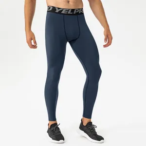 Professional navy blue high-elastic compression leggings for men fitness and outdoor running