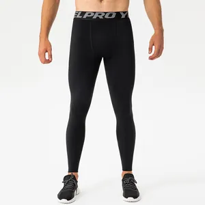 Black men's thermal compression leggings with high elasticity for fitness and running