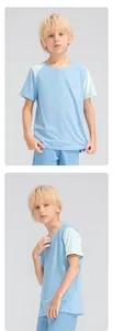 Boys color-block athletic T-shirt in breathable blue and mint green fabric