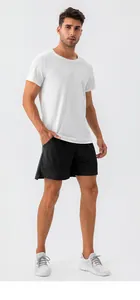 Breathable quick-dry men's sports shorts paired with white athletic t-shirt for fitness