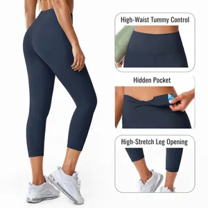 High-waisted tummy control yoga leggings with hidden pocket and high elastic fabric