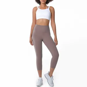 Premium women's high-waisted butt-lifting yoga capris in mocha for gym workouts