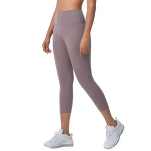 High-waisted cropped yoga leggings for women in lavender taupe with nude-feel fabric