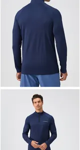 Vorder- und Rückansicht des dunkelblauen Herren-Sport-Sweatshirts mit halbem Reißverschluss