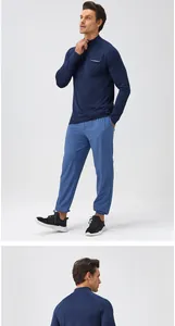 Vorder- und Rückansicht des dunkelblauen Herren-Sport-Sweatshirts mit halbem Reißverschluss