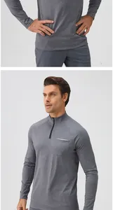 Hochwertiger Herren-Grauer-Sportpullover mit Halbreißverschluss und reflektierender Tasche