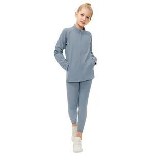Κοριτσίστικο αθλητικό σετ fleece 2 τεμαχίων σε γαλάζιο χρώμα με ζακέτα και κολάν