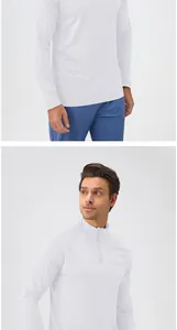 Detailansicht des weißen Herren-Lauf-Sweatshirts mit halbem Reißverschluss und langen Ärmeln