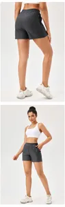 High-waist loose quick-dry sports shorts for women with geometric patterned fabric detail