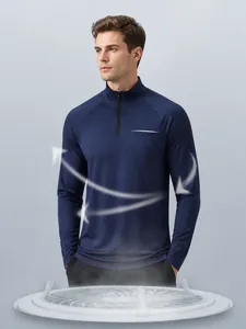 Navyblauer schnelltrocknender Herren-Sportpullover mit Halbreißverschluss und Kragen