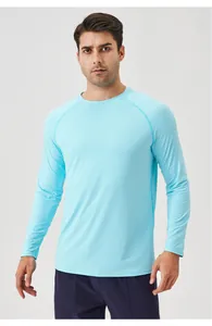 T-shirt de sport en soie glacée protection solaire manches longues bleu clair homme