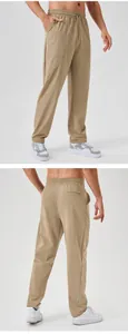 Detailed front and back views of men's loose quick-dry straight-leg sports pants in khaki