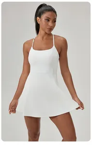 Detailed view of women's white quick-dry athletic tennis dress with chest pads.