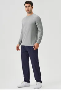 T-shirt de sport gris à manches longues pour homme, protection solaire en soie glacée