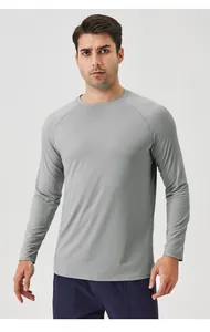 T-shirt de sport à manches longues gris pour homme avec protection solaire en soie glacée
