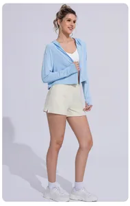 Full view of women's breathable ice silk sun protection jacket in light blue