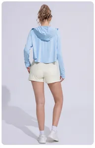 Back view of light blue ice silk sun protection hoodie for women's outdoor sports