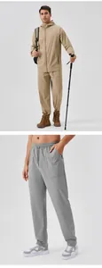 Detailed views showing men's loose quick-dry outdoor sports trousers in khaki and grey tones
