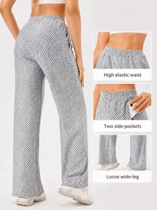 Ademende bedrukte yoga broek met hoge taille voor dames en functionele zijzakken voor sport