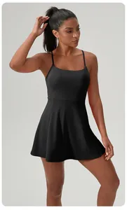Women's black athletic tennis dress with built-in bra and quick-dry fabric