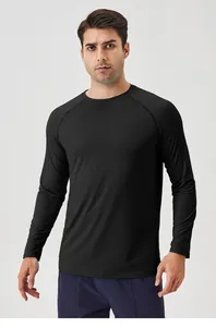 T-shirt de sport noir à manches longues en soie glacée pour homme, protection solaire.