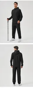 Front and back view of men's loose quick-dry black athletic tracksuit set for training.