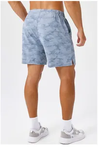 Back view of men's quick-dry sports shorts with blue pixelated camouflage print
