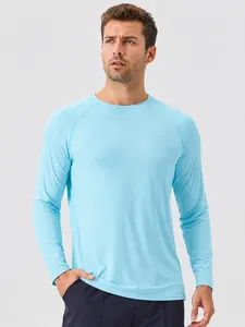 T-Shirt de Sport en Soie Glacée pour Hommes Protection Solaire Respirant Rafraîchissant UPF50+ Manches Longues pour Course Fitness