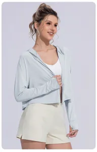 Lightweight UV protection ice silk hoodie for women in light blue outdoor style