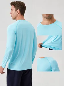 T-shirt de sport à manches longues en soie glacée pour homme avec détails respirants