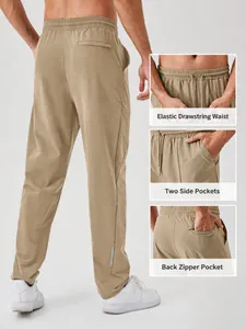 Back view of men's khaki quick-dry loose sports pants for running and fitness training