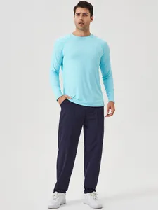 T-shirt de sport à manches longues en soie glacée pour homme protection solaire bleu clair