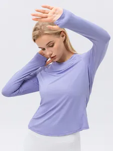 Haut à manches longues en soie glacée anti-UV lavande pour yoga et course