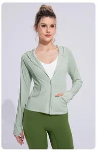 Detail view of women's mint green cooling ice silk sun protection jacket with hood