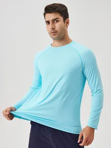 T-shirt sport homme manches longues protection solaire en soie glacée pour gym