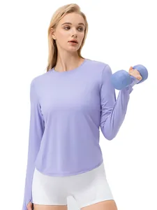 T-shirt de sport manches longues protection solaire en soie glacée pour femme