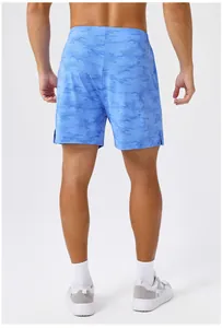 Men's blue camouflage sports shorts back view for gym training and quick-dry running
