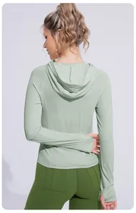 Back view of women's slim mint green ice silk UV protection hoodie for outdoors